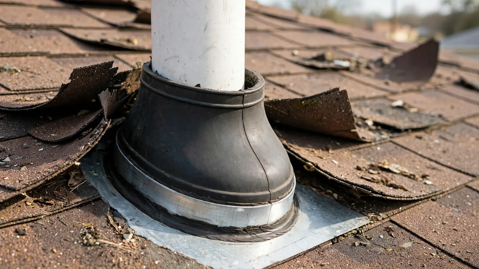Same roof vent with a new sealed pipe boot and clean flashing